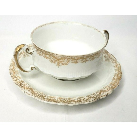 Theodore Haviland Limoges France Tea Cup and Saucer White Gold Design - Picture 3 of 12